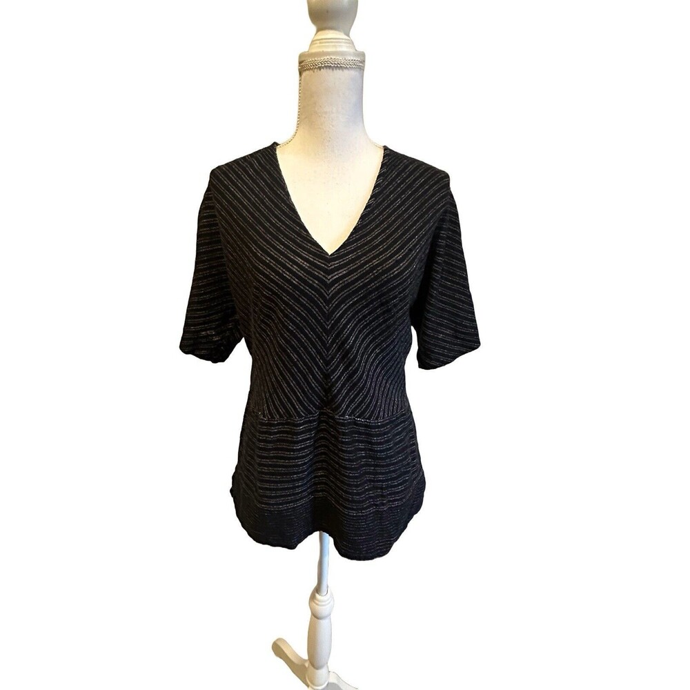 Mirth Women's M Handmade Edition Black & White Striped Top Shirt Blouse V Neck